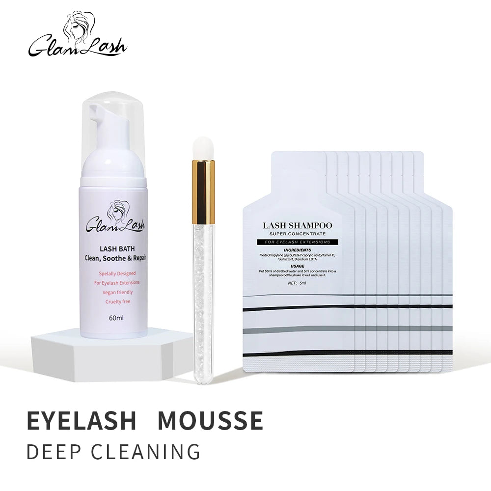 GLAMLASH 5Pcs 5ml Eyelash Foam Cleanser For Lash Extension Shampoo Concentrated With Empty Bottle