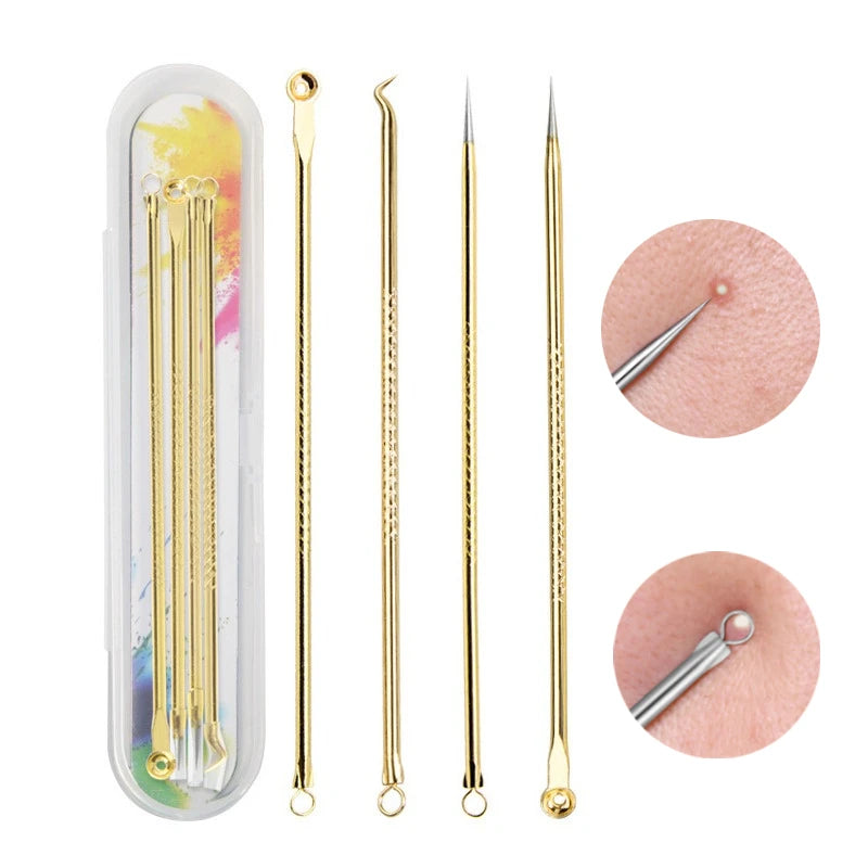 4PCS Acne Blackhead Comedone Black Spot Pimple Blemish Remover Skin Care Women Beauty Acne Treatment Pore Cleanser Needle Hook