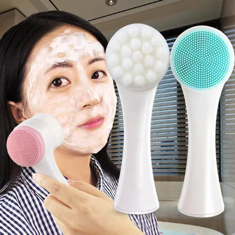 Silicone Face Cleansing Brush Double-Sided Facial Cleanser Blackhead Removal Product Pore Cleaner Exfoliator Face Scrub Brush